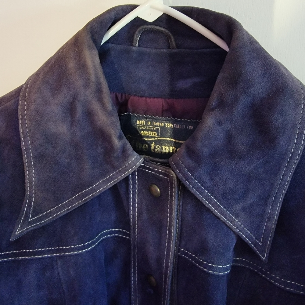 Vintage Suede Leather Women's Navy Blue Jacket - Picture 3 of 12